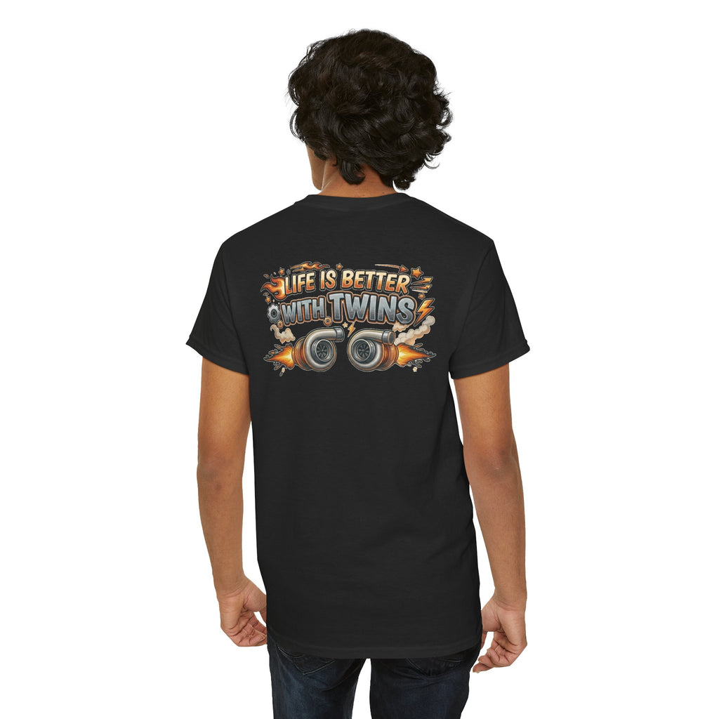 T-Shirt — "Life Is Better With Twins" Retro Race Car Graphic