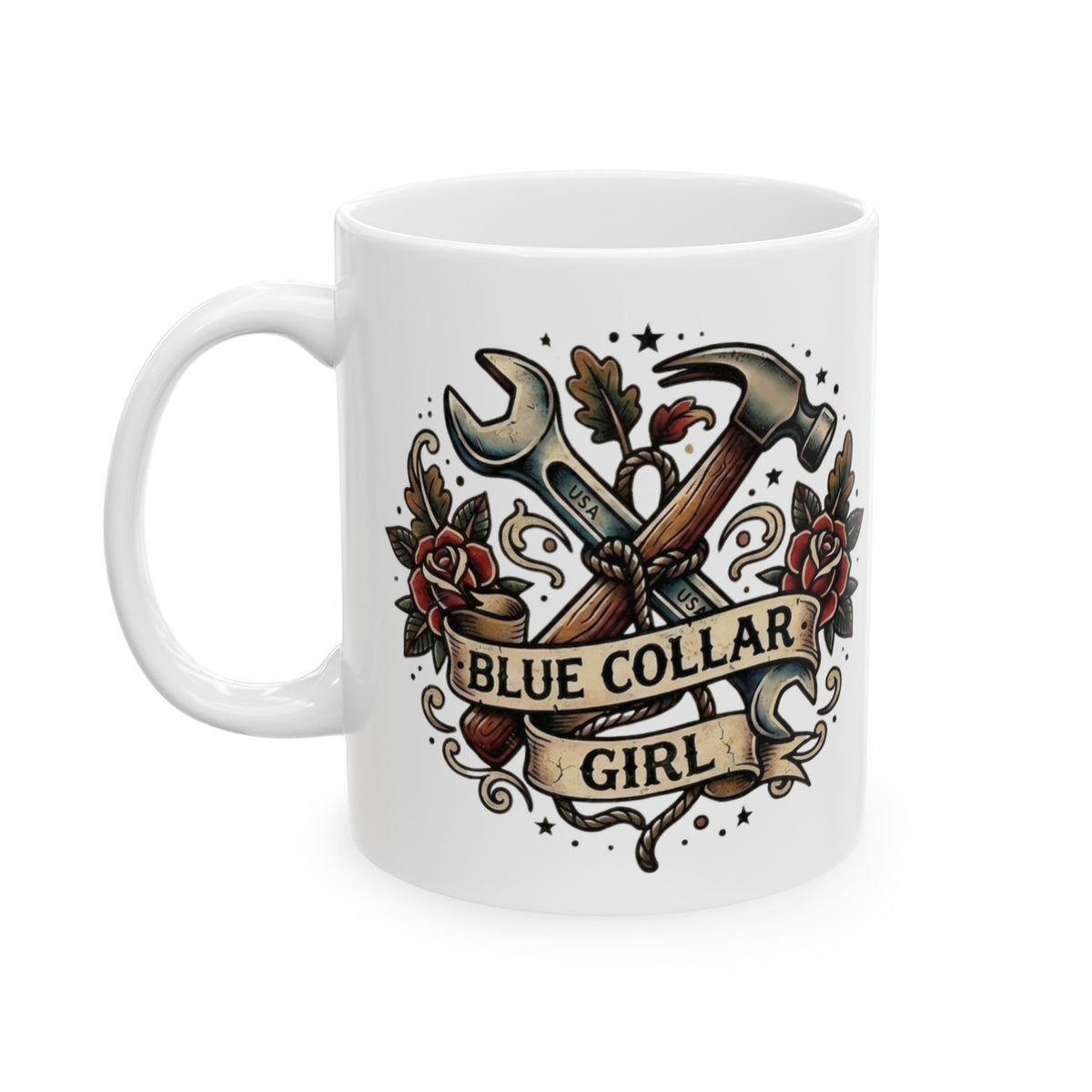 Blue Collar Tattoo Style Ceramic Mug (11oz, 15oz)
