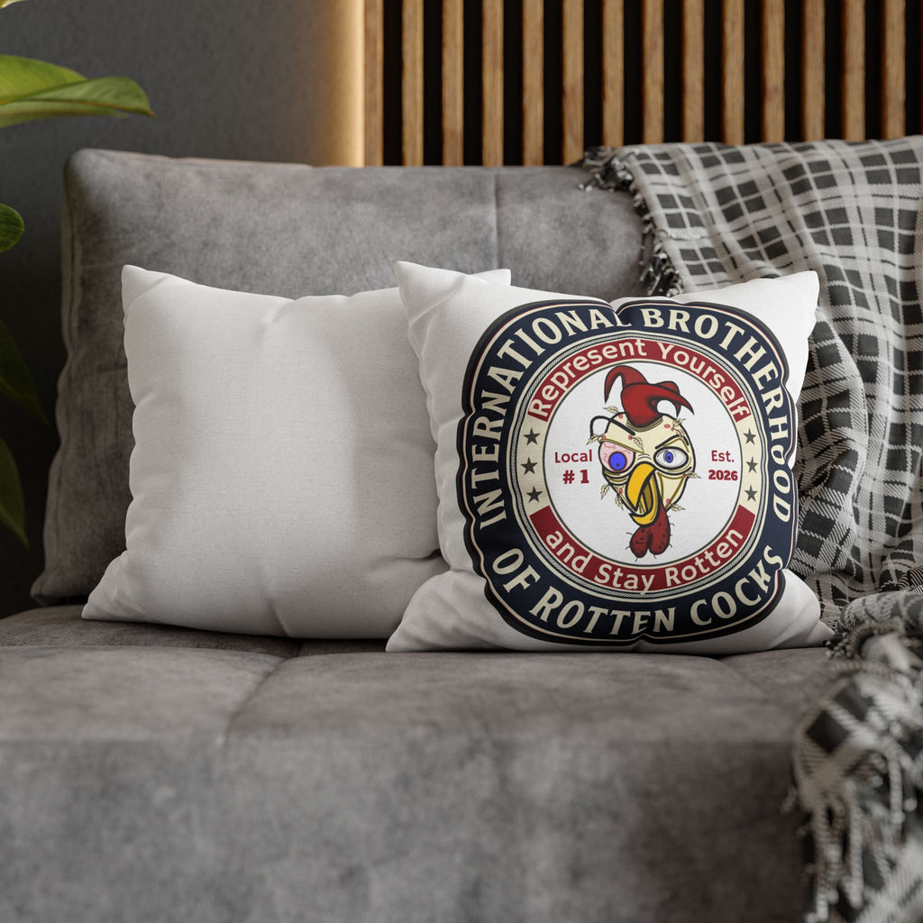 Rooster Emblem Decorative Pillowcase — "International Brotherhood of Rotten Cocks"