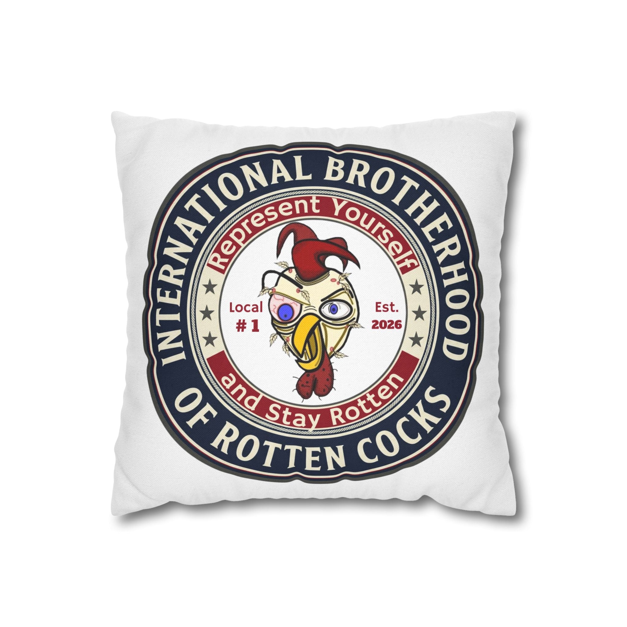 Rooster Emblem Decorative Pillowcase — "International Brotherhood of Rotten Cocks"