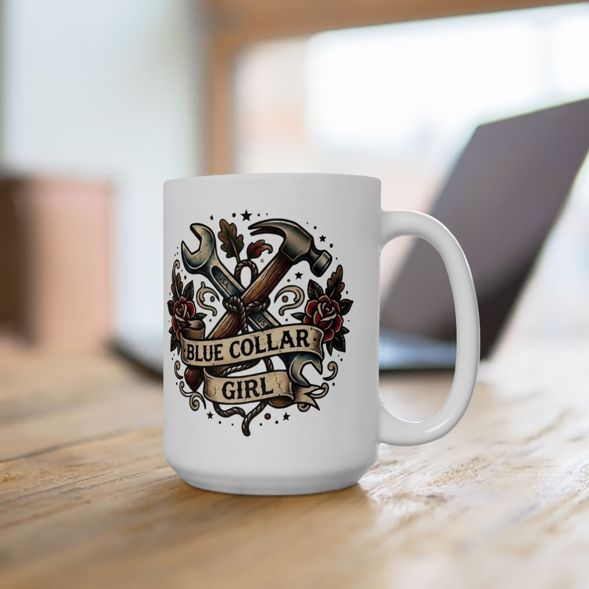 Blue Collar Tattoo Style Ceramic Mug (11oz, 15oz)