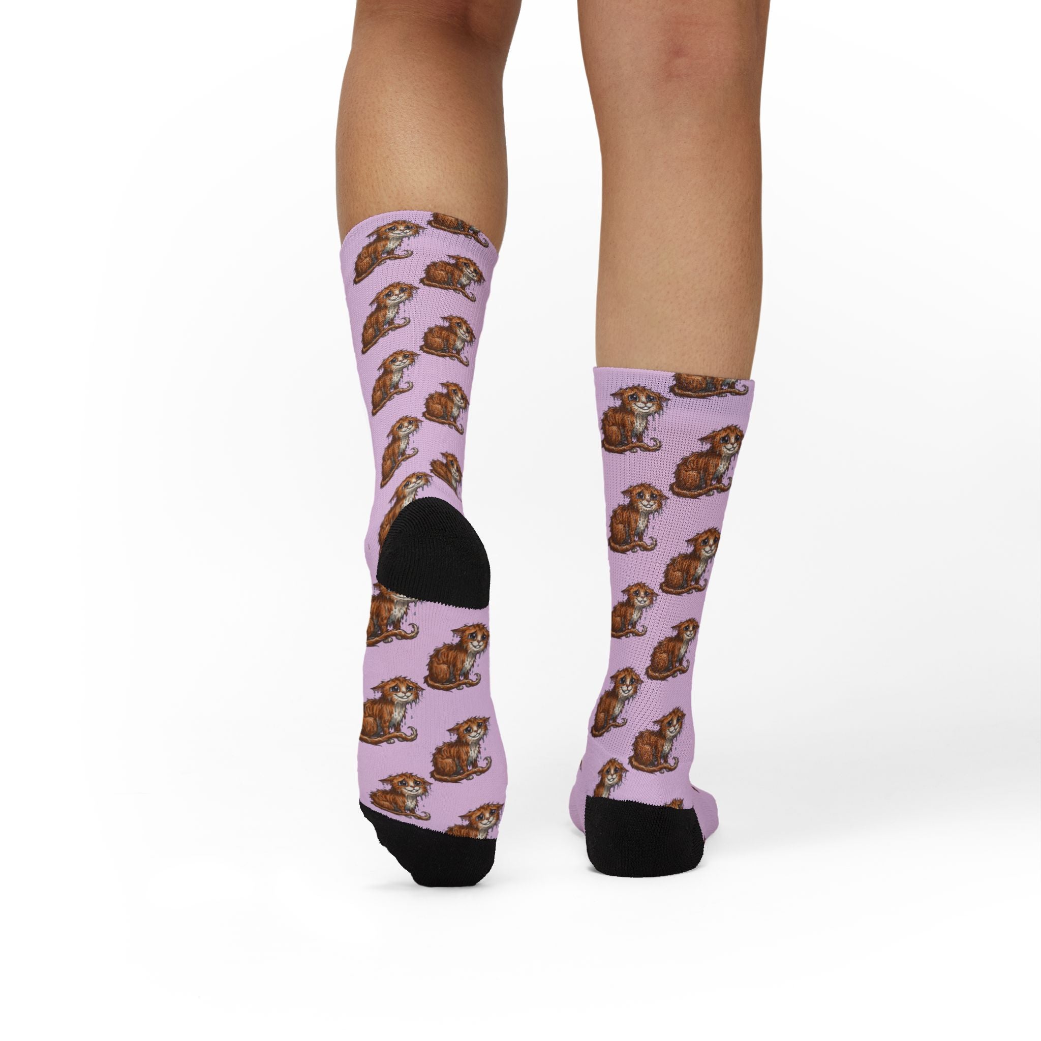 Wet Kitten Pattern Crew Socks — Pink Sublimation Cat Socks for Pet Lovers