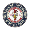 Round Vinyl Sticker — “International Brotherhood of Rotten Cocks” Vintage Rooster Emblem