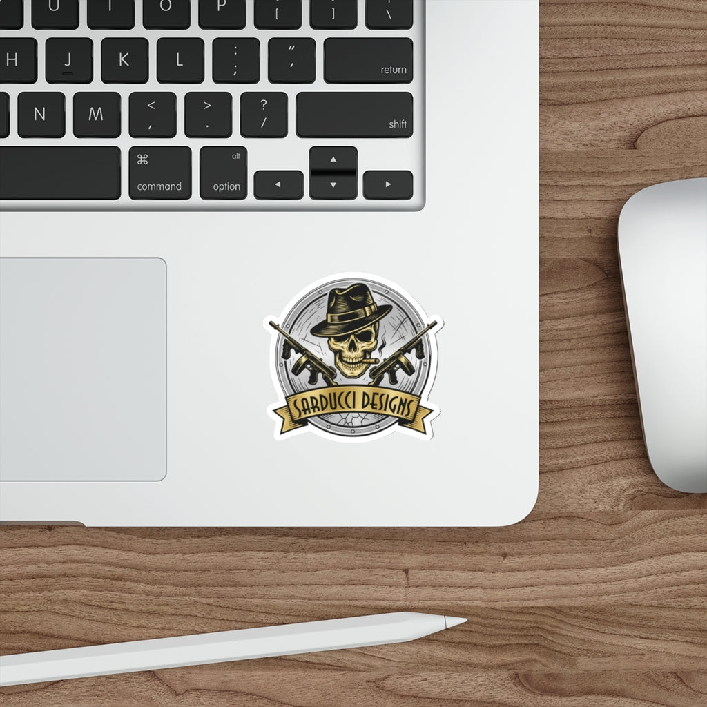 Gangster Skull Die-Cut Sticker — 'Sarducci Designs' Logo