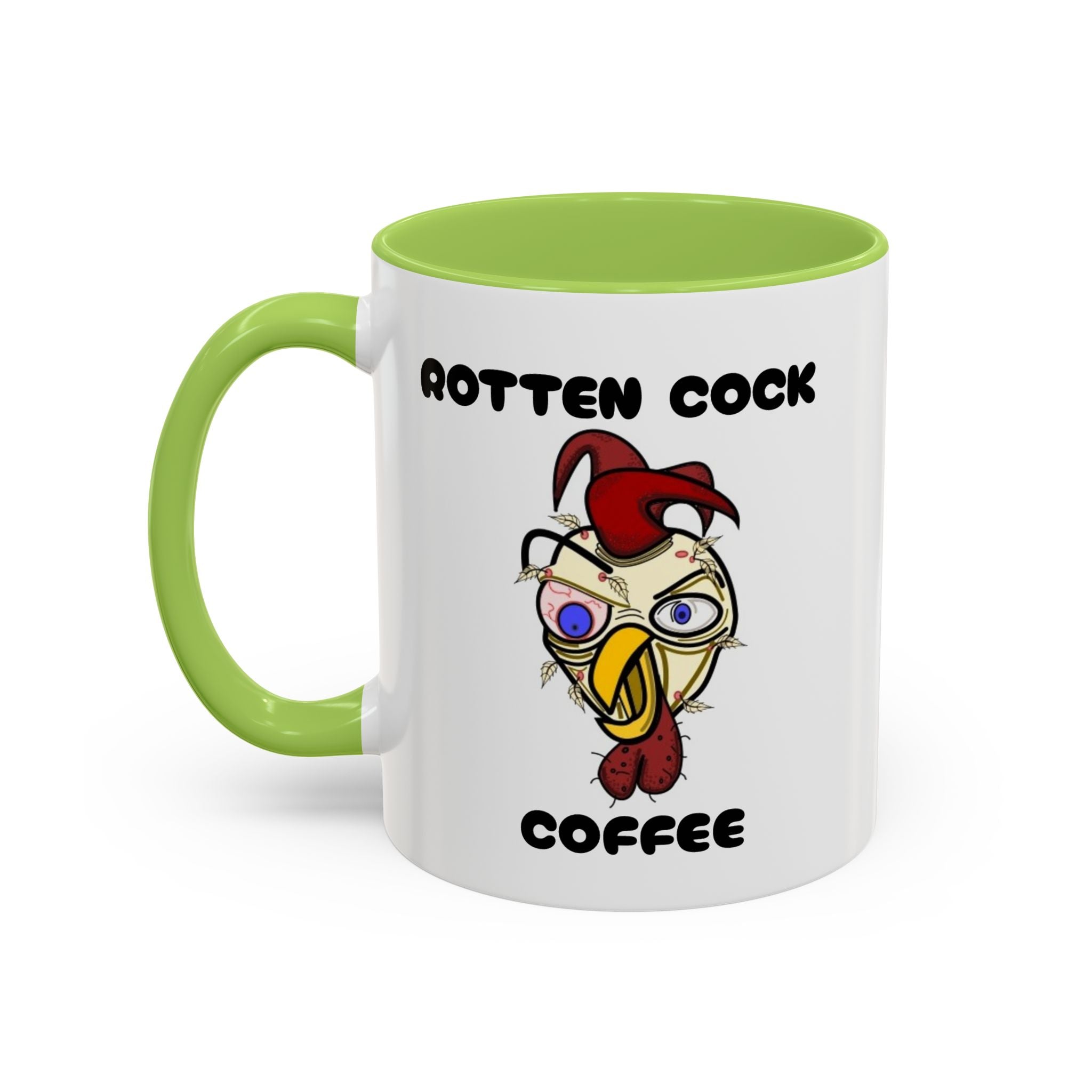 Funny Novelty Coffee Mug — “Start Your Day With A Little Rotten Cock” Accent Mug