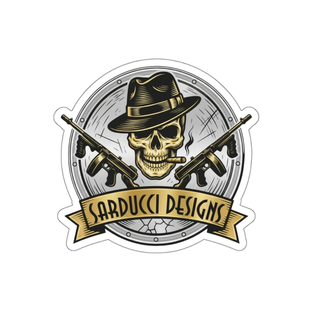Gangster Skull Die-Cut Sticker — 'Sarducci Designs' Logo