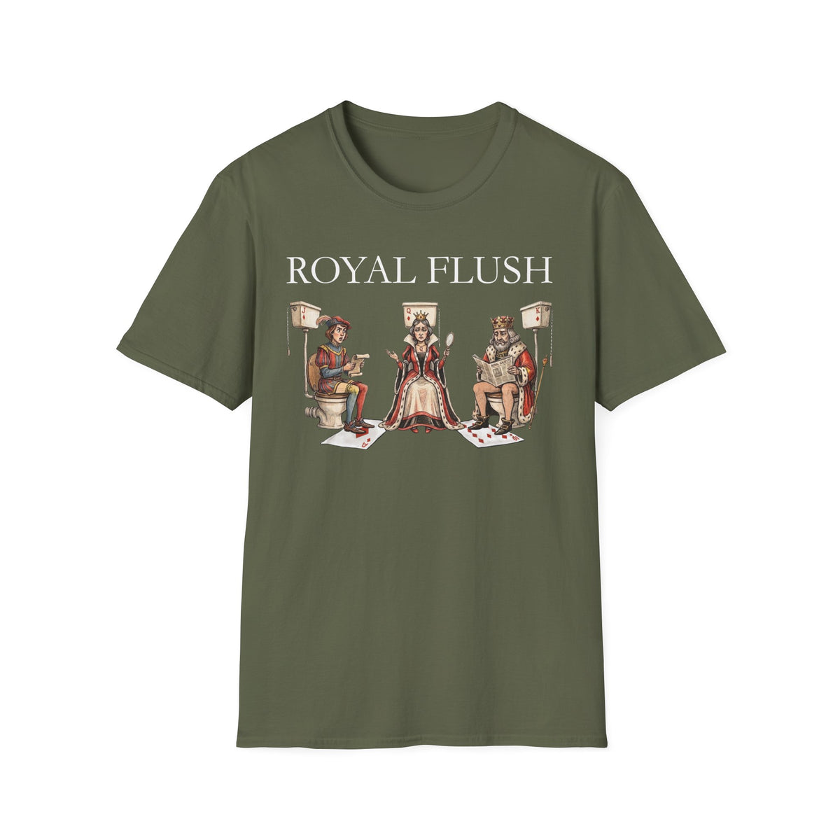 Royal Flush T-Shirt — Vintage Playing Card King, Queen & Jack Design