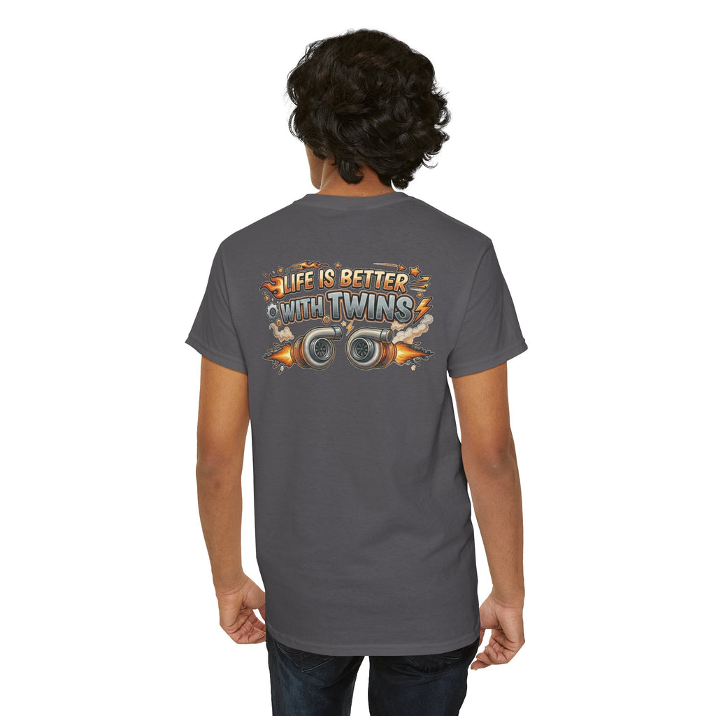 T-Shirt — "Life Is Better With Twins" Retro Race Car Graphic