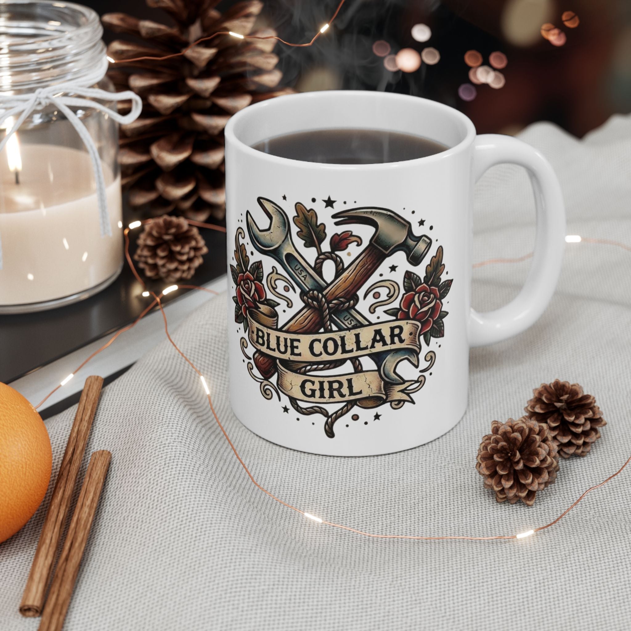 Blue Collar Tattoo Style Ceramic Mug (11oz, 15oz)